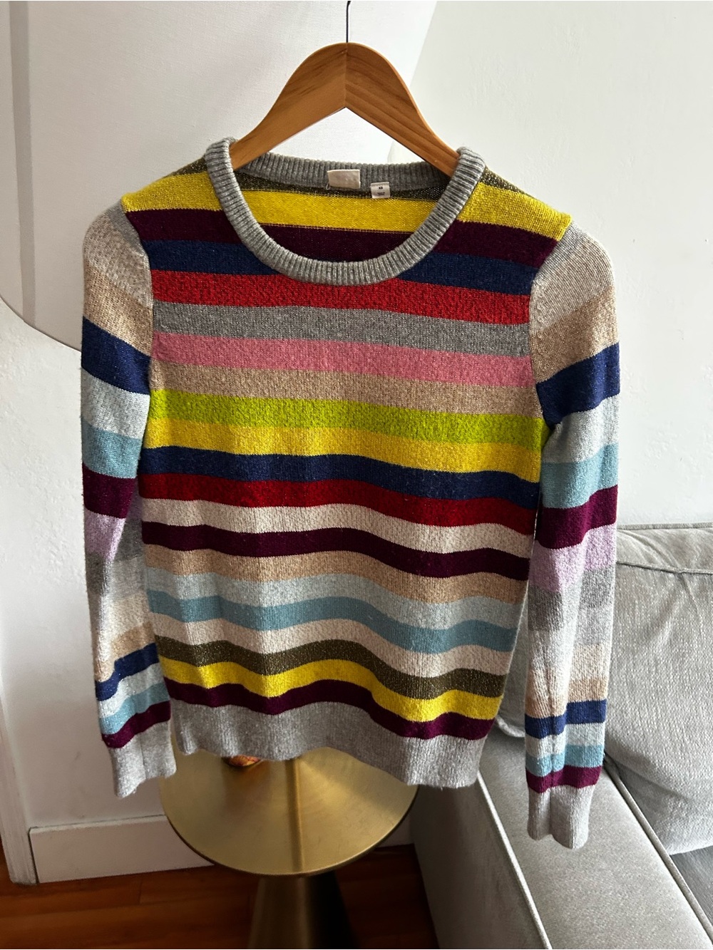 Vtg GAP Holiday 2000 Y2K Rainbow Stripe Sweater XS Crew Neck Wool Blend